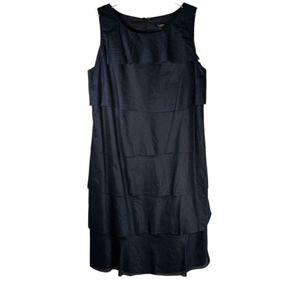 Talbots 12 Tiered Dress Linen Black Wedding Party Office Outdoor - Picture 1 of 8